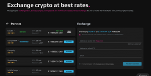 DCR Exchange page for BTC to DCR.